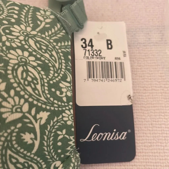 NWT Leonisa Green and Ivory Print Triangular Padded Push Up Bra - Size 34B - Picture 5 of 6